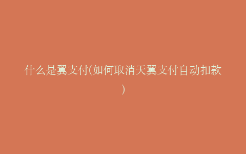 什么是翼支付(如何取消天翼支付自动扣款)