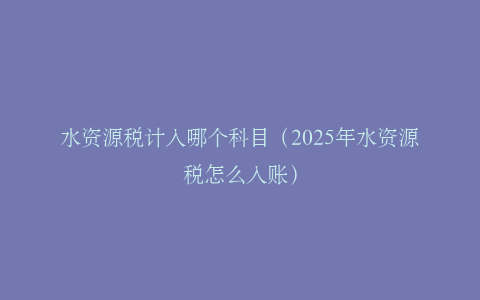 水资源税计入哪个科目（2025年水资源税怎么入账）