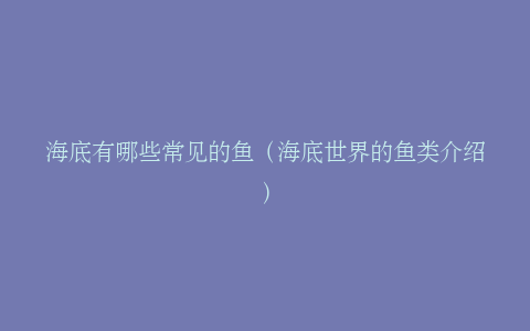 海底有哪些常见的鱼（海底世界的鱼类介绍）