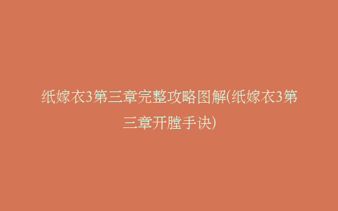纸嫁衣3第三章完整攻略图解(纸嫁衣3第三章开膛手诀)