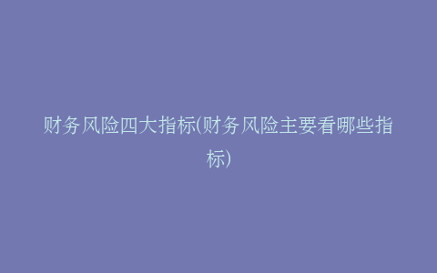 财务风险四大指标(财务风险主要看哪些指标)